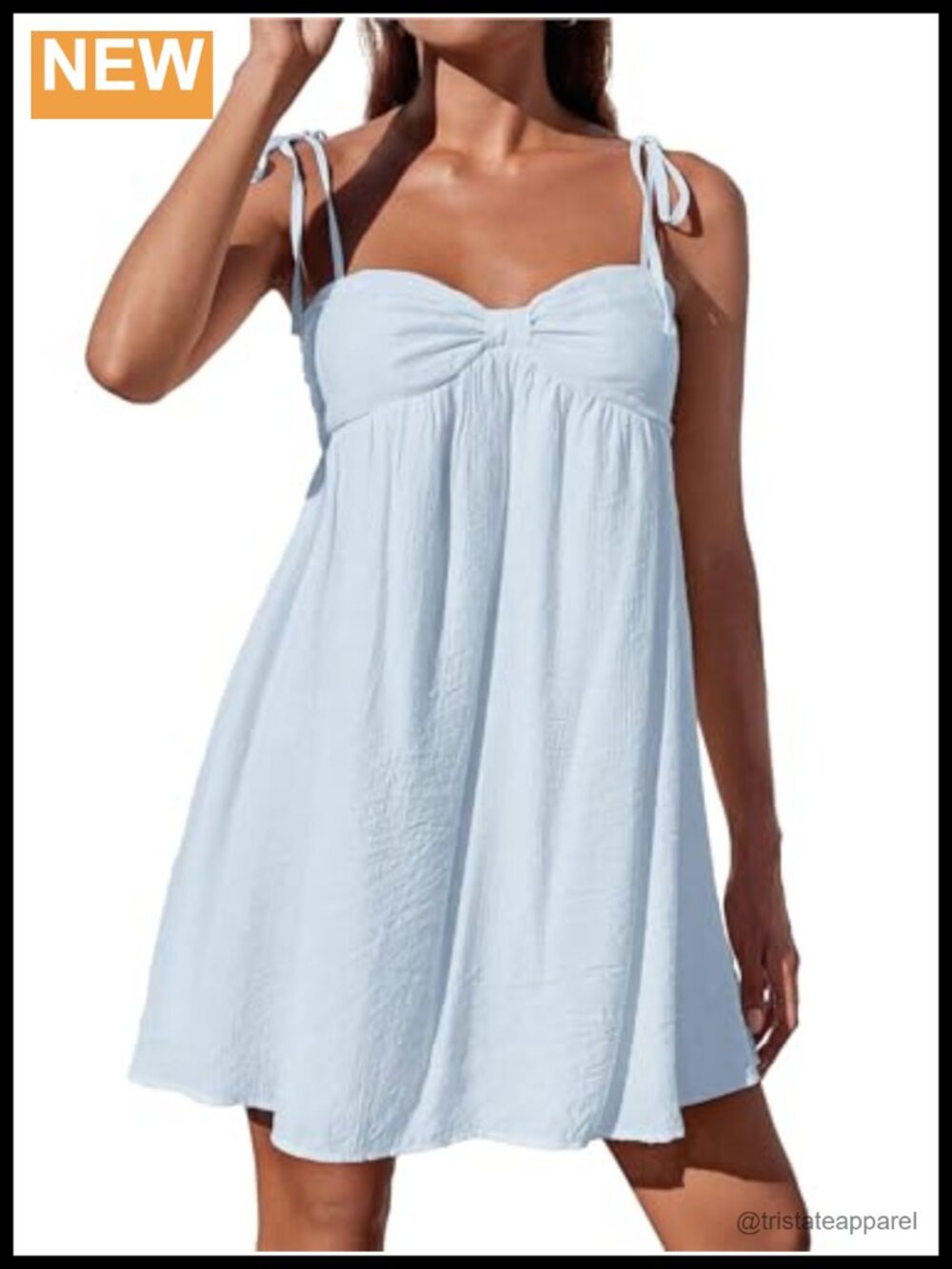 Women's Spaghetti Strap Summer Mini Dress Flowy Babydoll Knot Tie Sundress